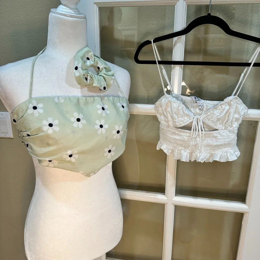 Set of 2 PRINCESS POLLY Adjustable Crop Tops with Bonus Scrunchie! - 4 - Picture 2 of 15